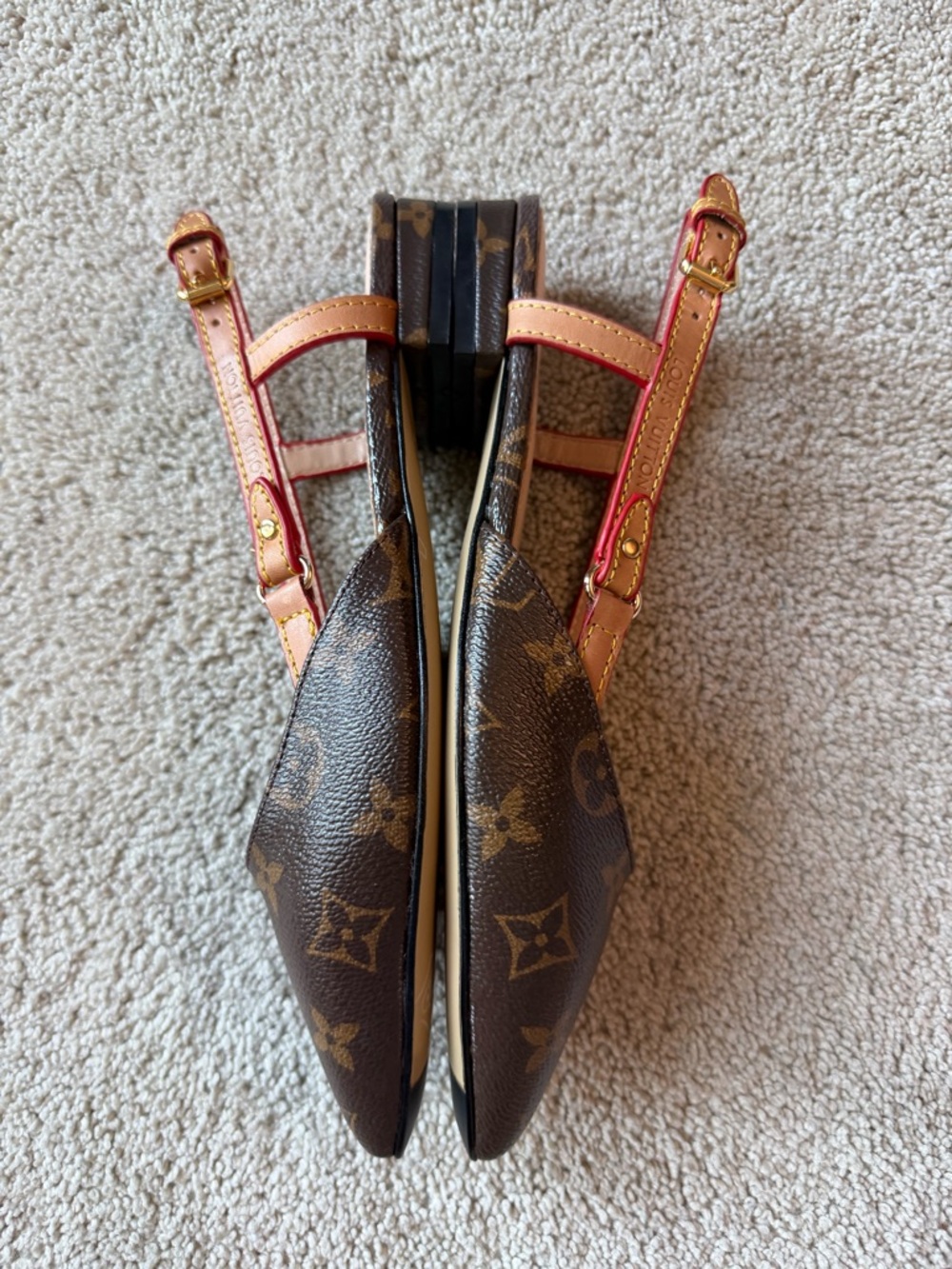 LV Monogram Pointed-Toe Slingback in Brown and Red 37 - Picture 10 of 13